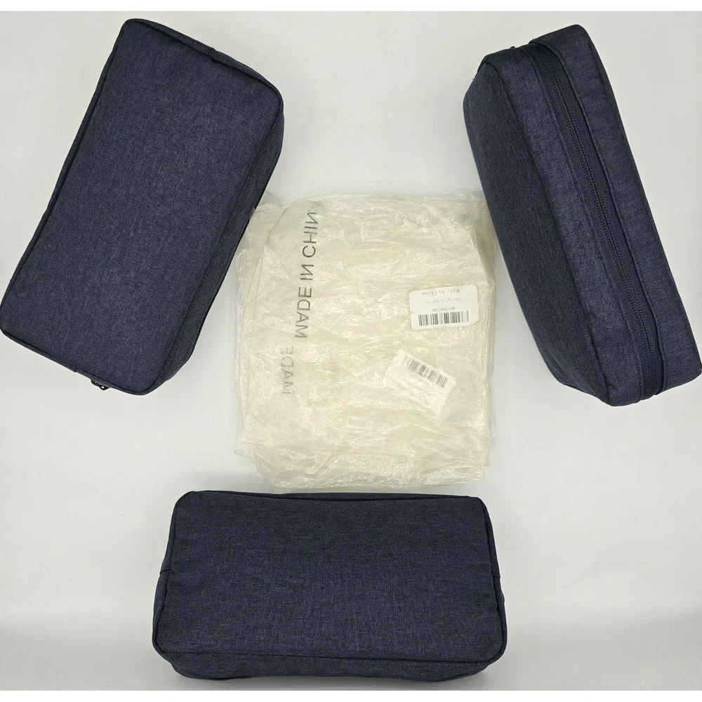 3 Lot- Useful Carrying Case Navy Blue Travel Toiletry Makeup Organizer Bag - New